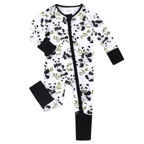 Baby Viscose of Bamboo Convertible Footie Pajamas for Boys Girls | Baby Sleep and Play Pajamas with Fold-over Mittens, Foot Cuffs, 2-way Zipper Soft Breathable Tagless Cartoon Romper