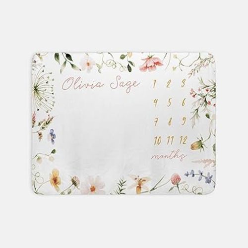 Personalized Baby Milestone Blanket, Wildflower Girl Floral Baby Milestone Blanket, Perfect for Capturing Your Baby Weekly and Monthly Growth #7