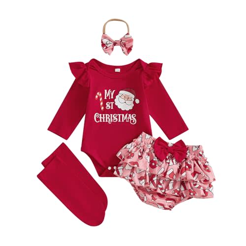 LYSINK My First Christmas Baby Girl Outfit Newborn Long Sleeve Romper Onesie Tutu Skirt Shorts Set Cute Christmas Clothes