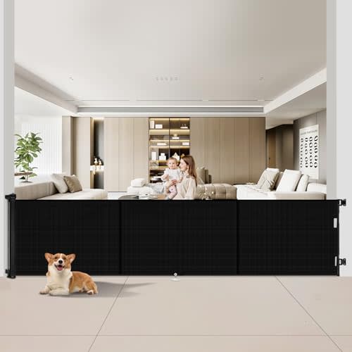 Miumoon 200 inch Retractable Baby Gates 48 inch Tall, Retractable Gate with Reinforced Strip Design to Prevent Crawling Through, 16 FT Outdoor Retractable Gates, Extra Wide Retractable Gate for Garage