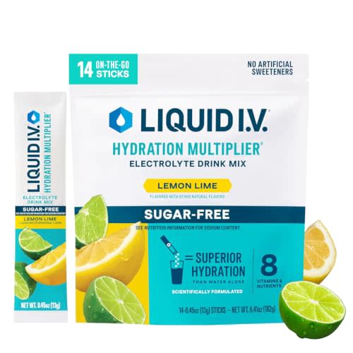 Liquid I.V. Sugar Free Hydration Electrolytes, Lemon Lime, 14 Count | Scientifically Formulated | Clinically Proven Hydration | Zero Sugar | No Artificial Sweeteners | Non-GMO | Powder Drink Mix