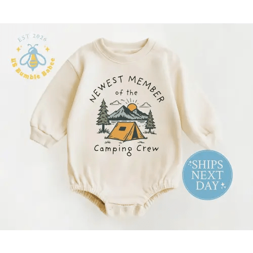 Newest Member Camping Crew Natural Romper Bodysuit Onesie® Outdoor Baby