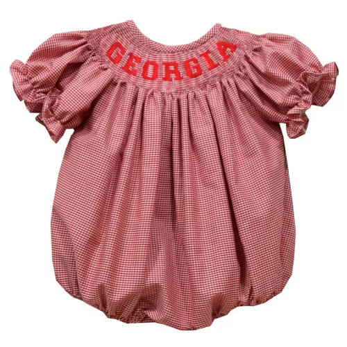 Georgia Bulldogs Vive La Fete Girls Infant Gingham Smocked Bishop Bubble Dress - Red