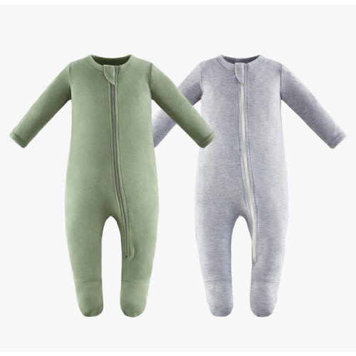 Owlivia Organic Cotton Baby Pajamas, Boys Girls Zip Front Sleep 'N Play Pjs, Footed Sleeper, Long Sleeve