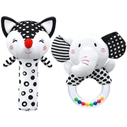 Baby Rattles 0-6 Months Newborn Toys Infant Toys 0-3 Months Rattles For Babies 0-6 Months, Black And White High Contrast Plush Stuffed Baby Toys For 0 3 6 9 12 Months Girls Boys