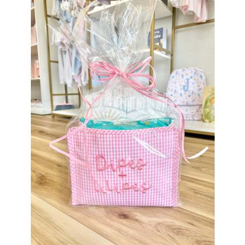 TRVL Pink Gingham Large Roadie- Dipes + Wipes Gift Set