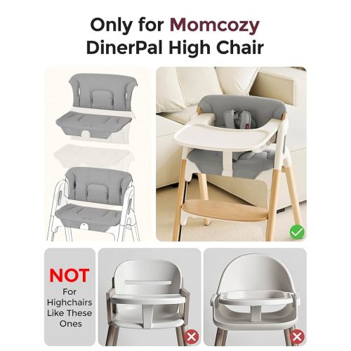 Momcozy High Chair Cushion & Backrest Set - Ergonomic Support for Dinerpal Chairs, Machine Washable Gray Seat Pad with Non-Slip Design