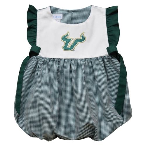 South Florida Bulls Vive La Fete Girls Infant Gingham Puffy Bubble Dress - Green - 18MO