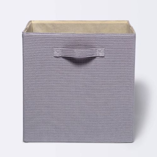 Waffle Weave 13"x13" Storage Cube - Cloud Island™ Gray: Fabric Material, Decorative Storage Bins