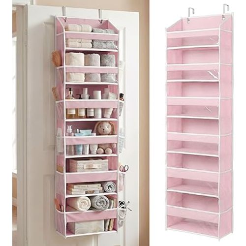 HOMELUX THEORY UPGRADED 6 Tiers Over The Door Organizer Hanging - 100D EXTRA THICK & 50lbs HUGE CAPACITY, 12 Side Mesh Pockets Over The Door Shoe Organizer, Hanging Closet Organizer (Baby Pink, 1pc)