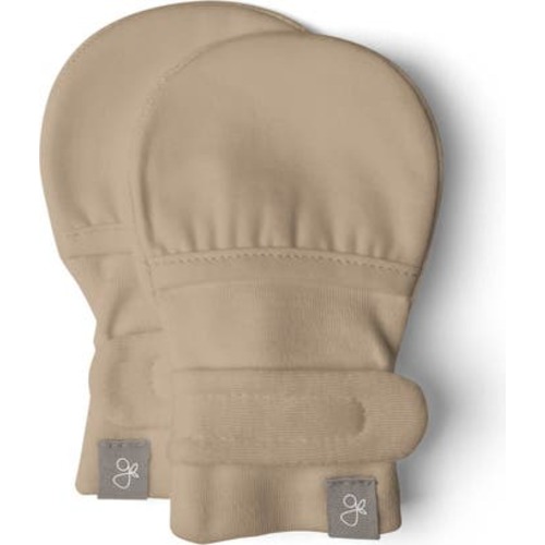 Goumi Stay On 2-Pack Mitts - Clay Stripe + Cloud 3-6M, 0-3 M