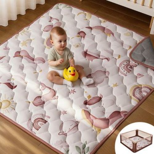 GOTGELIF 50"x50" Extra-Thick Cushioned Foam Baby Play Mat Foldable & Non-Slip Tummy Time Mat