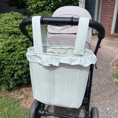 Quilted Stroller Bag with Drawstring Closure | Sage Green and Cream Brown