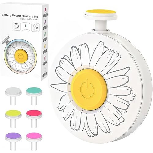 Baby Nail Trimmer Electric, Safe + Easy Baby Nail File, Baby Nail Clippers Nail Trimmer Kit for Newborn Infant Toddler, 6 Grinding Heads, Battery Operated (Battery Not Included) White