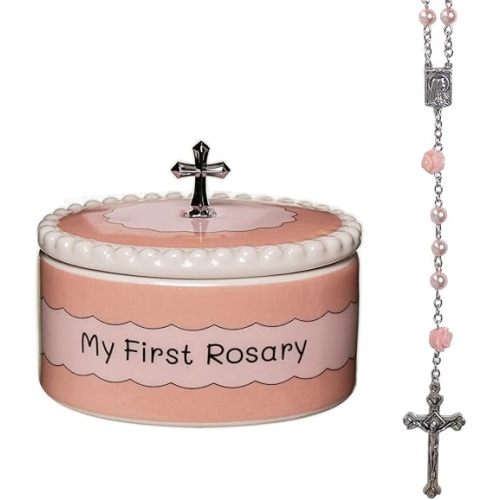 Girls My First Pink Rosary & Keepsake Box, Catholic Baptism Gifts for Baby Girl or Dedication Baptism Gifts for Girl or Kids