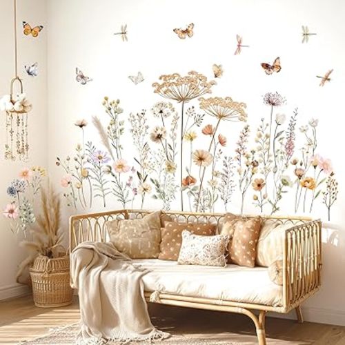 DECOWALL Boho Wildflower Wall Stickers Decals with Butterflies (SG2-2513)