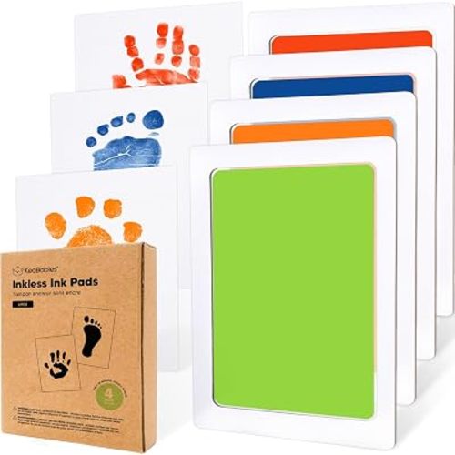4pk Inkless Baby Hand and Footprint Kit, Mess Free Ink Pads (Fiesta, L)