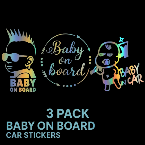 3 Pack Baby on Board Car Stickers, Reflective Safety Baby in Car Decals, Waterproof Removable Signs for Vehicles