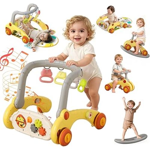 7 in 1 Baby Push Walkers Gym Play Mat for Baby Boys 6-12 Months,Activity Center Rocking Toy Balance Bike Board for Toddlers 1-3,Sit to Stand Walker,Early Learning Push Toys Gifts for Infant 12+ Months