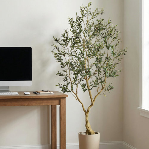 One Allium Way® Faux Olive Tree with Natural Fruits, Lifelike Artificial Olive Plant for Home Decor & Reviews | Wayfair