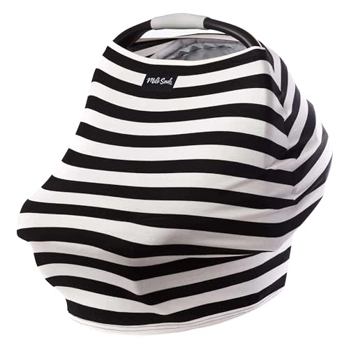 Milk Snob Original 5-in-1 Cover - Added Privacy for Breastfeeding, Baby Car Seat, Carrier, Stroller, High Chair, Shopping Cart, Lounger Canopy - Newborn Essentials, Nursing Top, Black and White Stripe