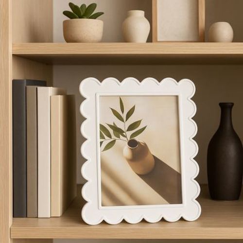 Decorative Scallop Edge Picture Frame for Home Decor - Elegant Photo Frame for Tabletop Accent, Mantel Display, or Living Room Decor - White