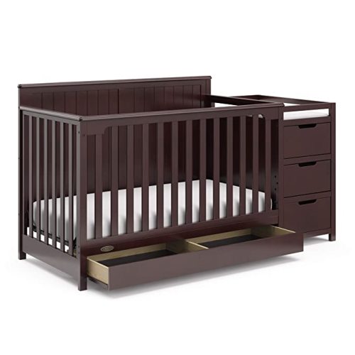 Graco Hadley 5-in-1 Convertible Crib & Changer (Espresso) – GREENGUARD Gold Certified, Fits Standard Crib Mattress, Converts to Toddler Bed and Full Bed, 4 Adjustable Mattress Heights