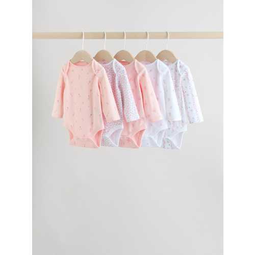 Pink 5 Pack Long Sleeve Baby Bodysuit