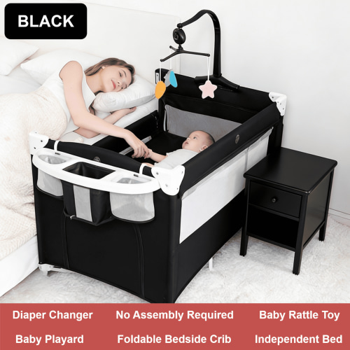 Baby Bassinet, Baby Bedside Sleeper & Playpen,Baby Play Yard with Diaper Changer \Large Storage for Newborn and Infant for Newborn to Toddlers,Unisex,Black