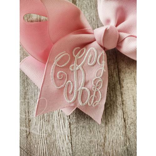 Monogrammed Hair Bow – Personalized Embroidered Ribbon, Baby Headband
