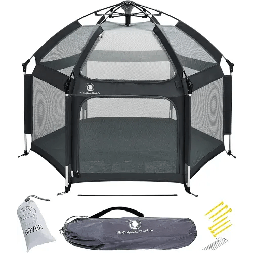 POP 'N GO PLAYPEN - Indoor & Outdoor Baby Playpen for Babies and Toddlers - Baby Beach Tent, Foldable, Portable W/Canopy, Travel Bag, & Mosquito Net - Pop Up Pack and Play Tent (Black)