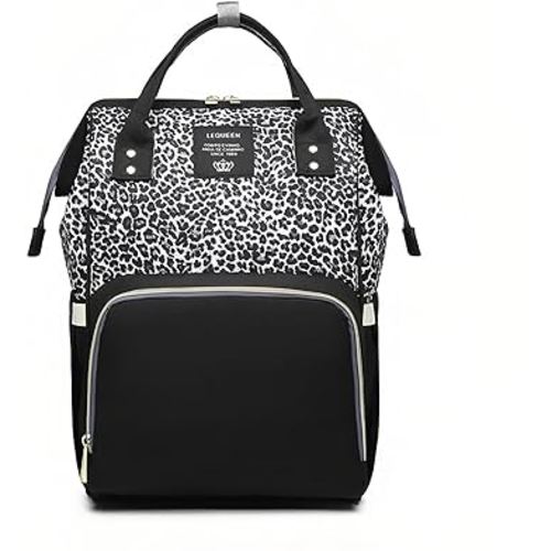 Leopard Print Diaper Bag Backpack Multi-Function Diaper Bag for Baby Care Waterproof Travel Baby Bag for Mom Gray