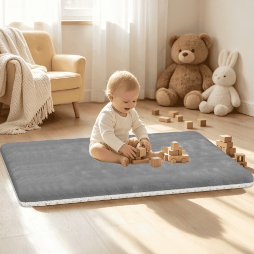 Baby Play Mat for Floor, Playpen for Babies and Toddlers, Soft Coral Velvet, Non-Slip Bottom Helps Cushion for Tummy Time, 50×70, Gray