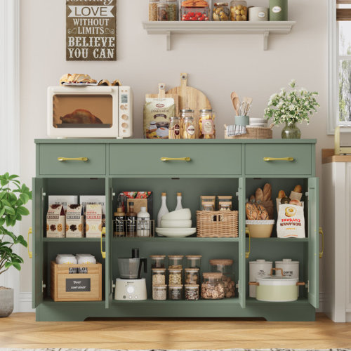 Gracie Oaks Adra 55.1'' Sideboard with 3 Drawers, Adjustable Shelves & Reviews | Wayfair