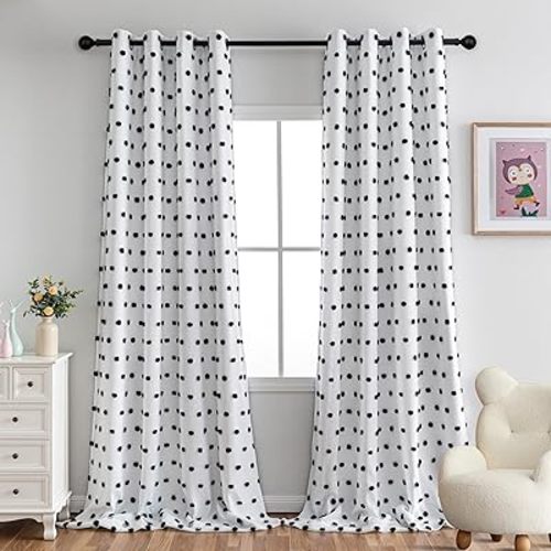 MYSKY HOME 100% Blackout Curtains for Bedroom Total Light Blocking Curtains 95 Inch Extra Long Room Darkening 2 Panels Grommet Sliding Door Privacy Window Drapes with Black Pom Pom Sheer 52" x 95"