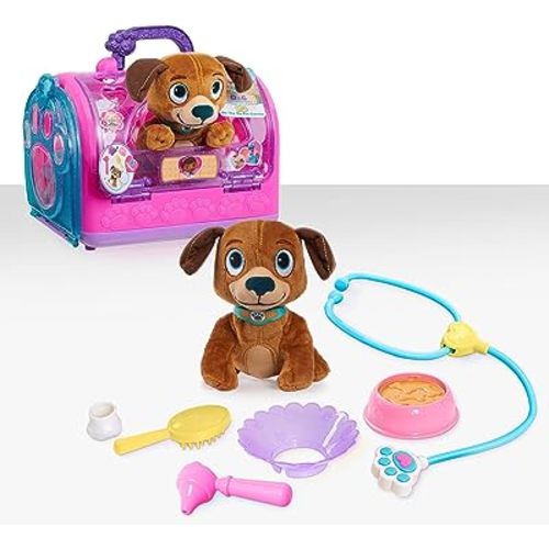 Doc McStuffins On-the-Go Pet Carrier Findo Stuffed Animal and Doctor Kit Pretend Play, Kids Toys for Ages 3 Up by Just Play