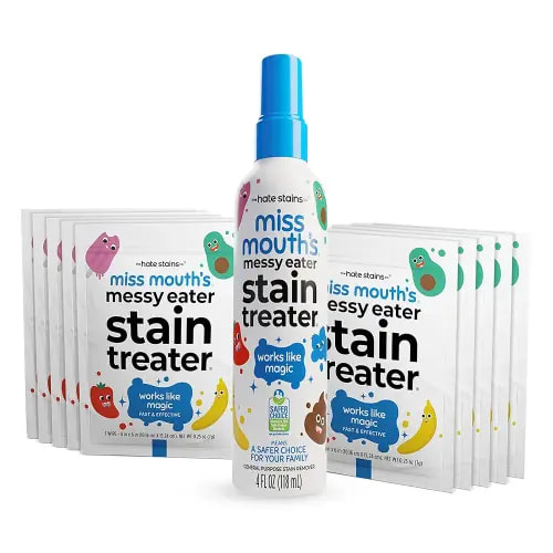 Miss Mouth's Messy Eater Stain Treater Spray - 4oz & 10 Wipes Stain Remover - Newborn & Baby Essentials - No Dry Cleaning Food, Grease, Coffee Off Laundry, Underwear, Fabric