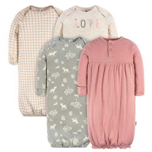 4-Pack Baby Girls Woodland Love Gowns