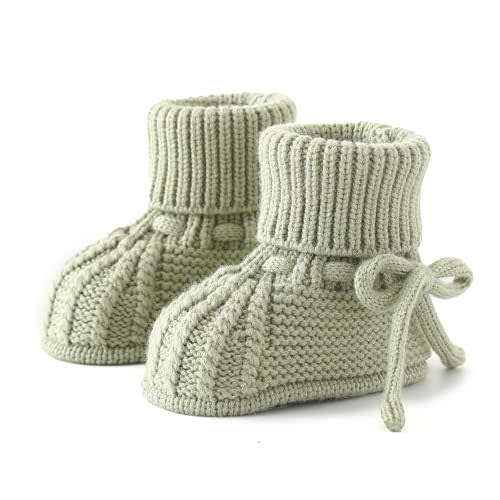 Loyfoky Baby Booties Soft Knit Baby Shoes for Newborn Boys Girls Machine Washable First Walker Boots Cream White 0-3 Months