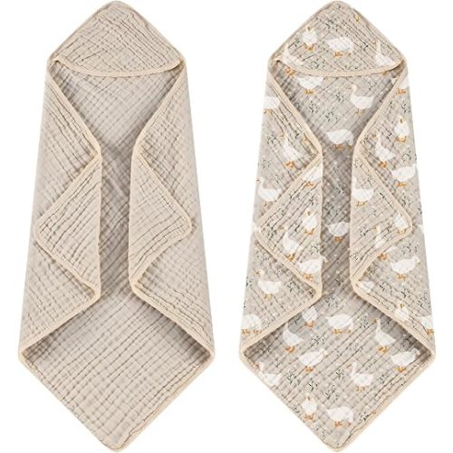 Hahafelt 2 Pcs Goose Baby Hooded Towels 100% Muslin Cotton