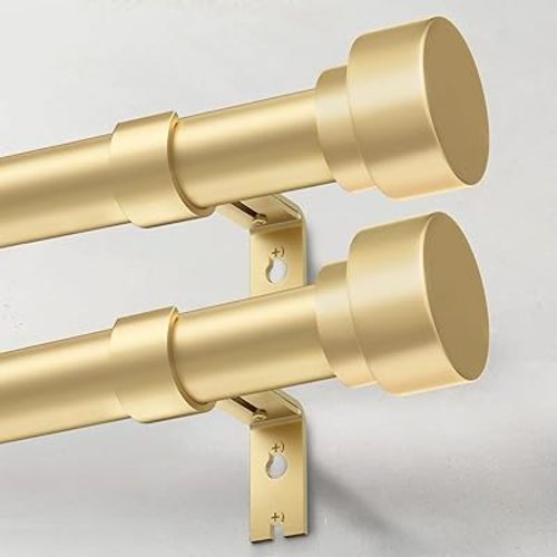 2 Pack Heavy Duty Curtain Rods for Windows 28 to 48 Inch, 1 Inch Gold Adjustable Curtain Rod Set with Easy Installation and Modern Design (A1,Gold,30-60",2Pack)