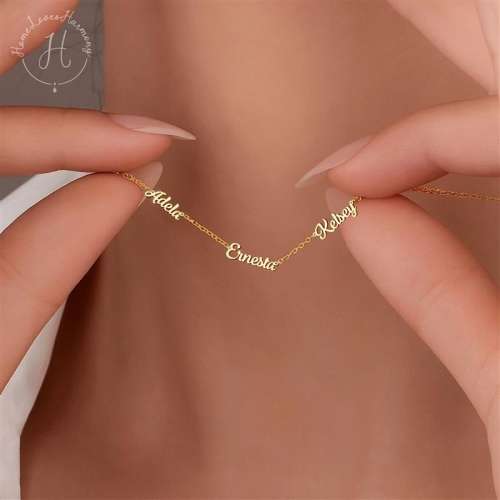 Custom 18K Gold Plated Multiple Name Necklace, Family Name, Gift for Mom, Multiple Name Necklace, Christmas Gift, Mother's Day Gift