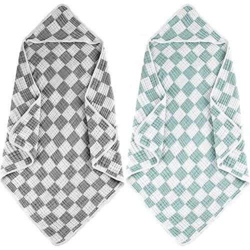 Hooded Baby Towels Soft Baby Bath Towels 32"x32" 2-Pack(Grey&Green)