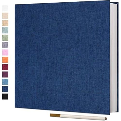 Vienrose Photo Album Self Adhesive 4x6 5x7 3x5 8x10 Scrapbook Album DIY Scrap Book with A Metallic Pen (11"x10.6" 60 Pages, Blue)
