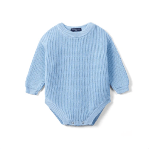 Classic Chunky Knit Baby Romper in Baby Blue
