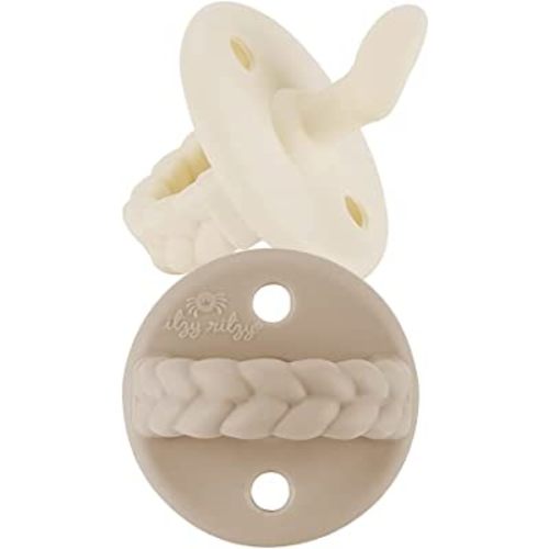 Itzy Ritzy Silicone Orthodontic Pacifiers - Sweetie Soother Pacifiers with Collapsible Handle & Two Air Holes for Added Safety, Baby Pacifiers for Ages 0-6 Months (Buttercream & Toast)