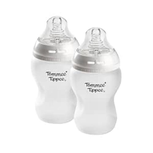 Tommee Tippee Silicone Coated Glass Baby Bottles for Feeding, 9 0z, Anti-Colic, 0+ Months, Slow Flow Breast-Like Nipple, Shatter-Proof Glass, BPA Free, Pack of 2