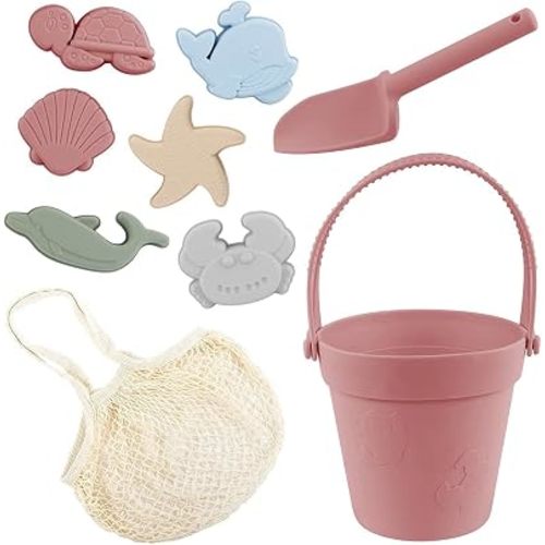 Silicone Beach Toys, 9 PCS Modern Baby Beach Toys, Travel Friendly Beach Set, Silicone Bucket, Shovel, Bucket and Mould Set Toys, Perfect for Gift and Summer for Kids