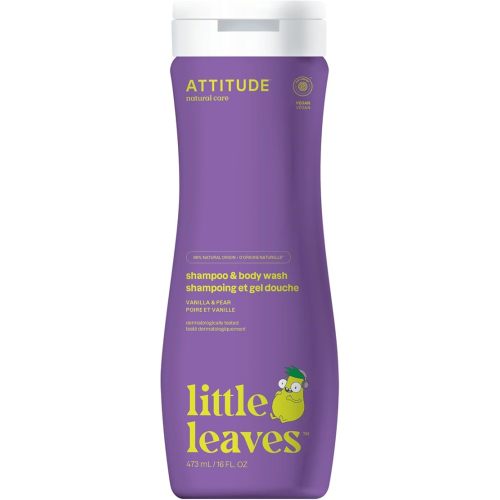 ATTITUDE Shampoo and Body Wash for Kids, EWG Verified Hair and Body Cleanser, Dermatologically Tested Soap, Plant and Mineral Based Bath Products, Vegan, Vanilla & Pear, 16 Fl Oz