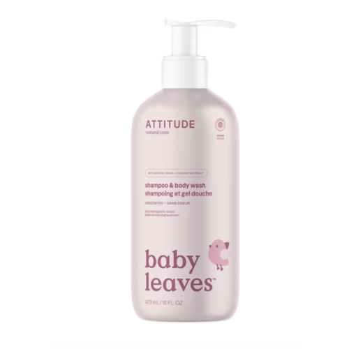 ATTITUDE baby leaves 2-in-1 Shampoo & Body Wash, Unscented, 473 mL